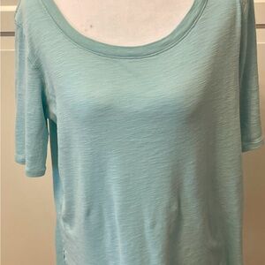 J. Jill Women's Scoop Neck Elbow Sleeve T Shirt OVERSIZED Long S(m) Aqua blue